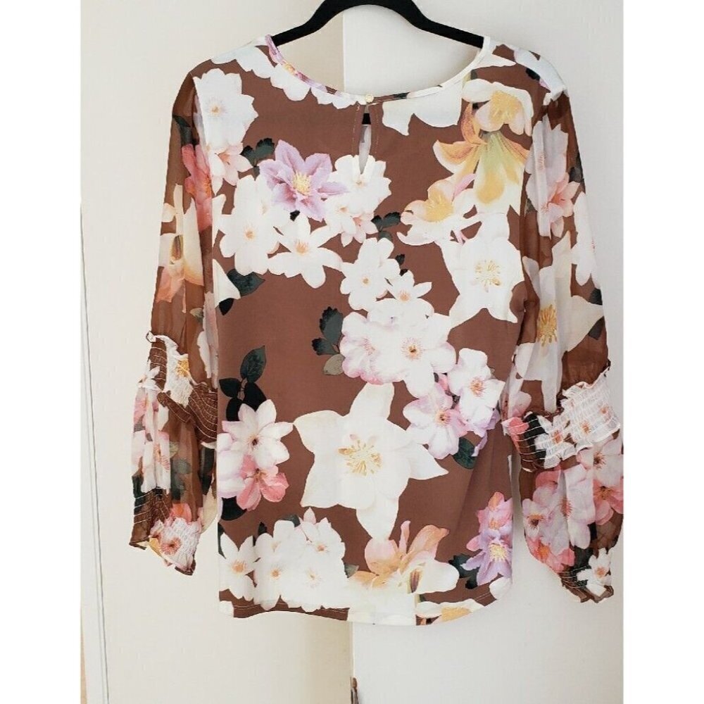 NWT CALVIN KLEIN LONG SHEER SLEEVE BLOUSE MULTICOLOR SZ M - Picture 4 of 6